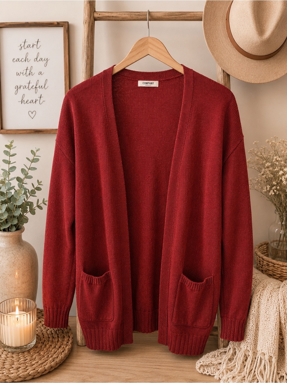 Cozy Open-Front Women's Cardigan Sweater - Red